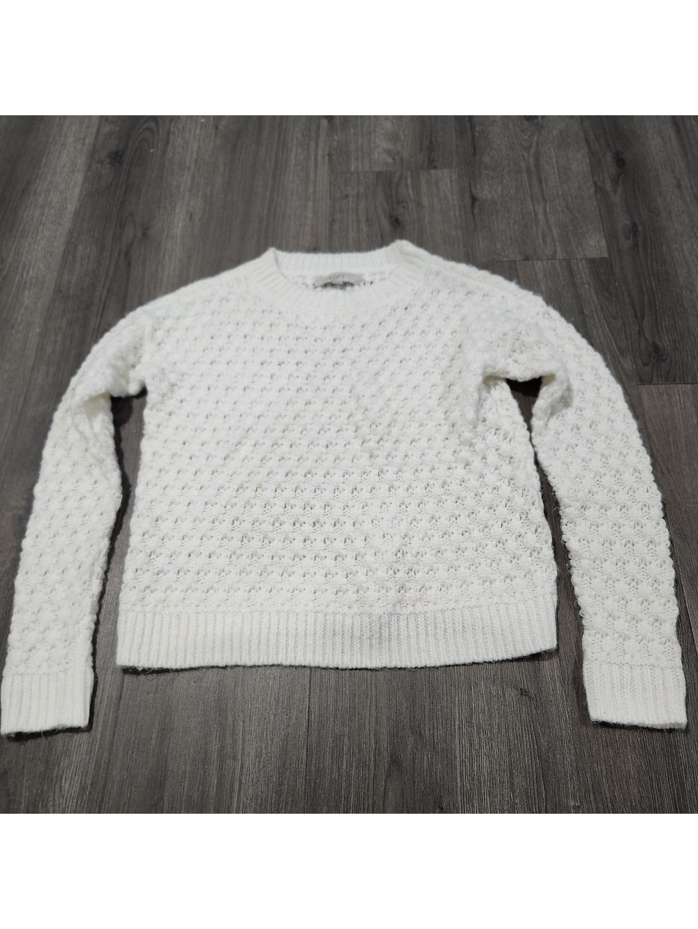 LOFT White Textured Knit Sweater XS